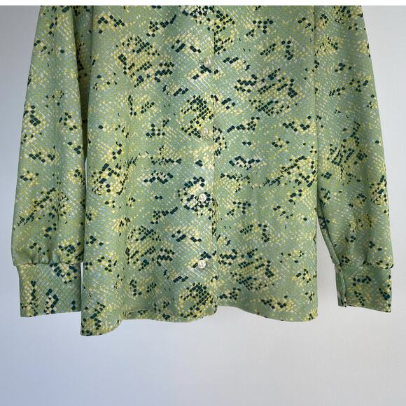 Vintage 70s Dagger Collar Green Snakeskin Disco Shirt / Sz L/XL / Retro Handmade - Picture 4 of 9